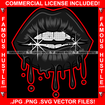 Famous Hustle Diamond Black Lips Dripping Drip Saying Trending Fashion Hip Hop Rap Rapper Plug Trap Street Hood Ghetto Thug Hustler Hustling Art Graphic Design Logo T-Shirt Print Printing JPG PNG SVG Vector Cut File